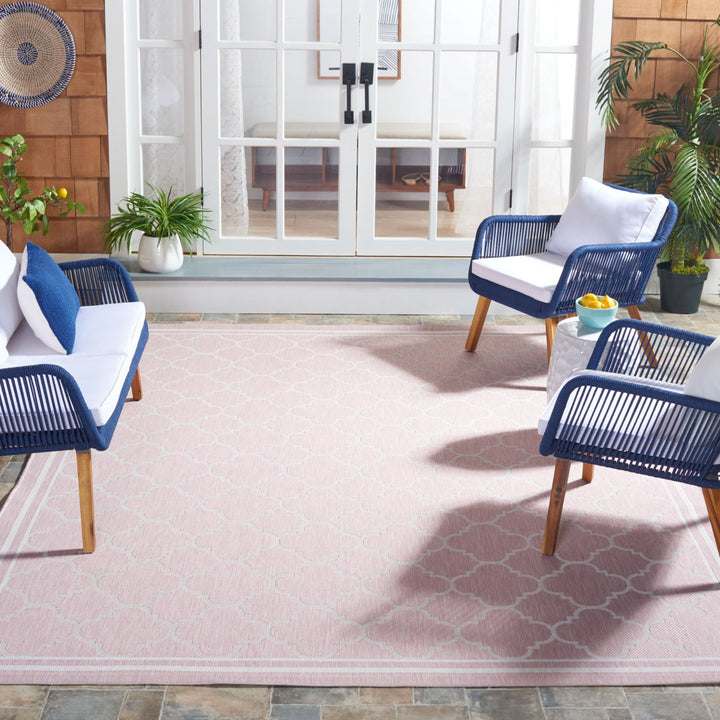 SAFAVIEH Outdoor CY8918-56221 Courtyard Pink / Beige Rug Image 1