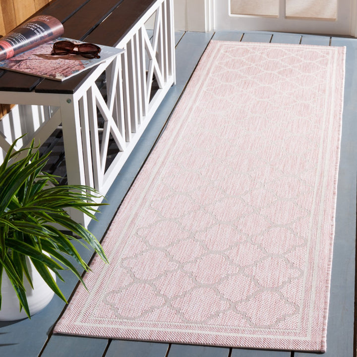 SAFAVIEH Outdoor CY8918-56221 Courtyard Pink / Beige Rug Image 2