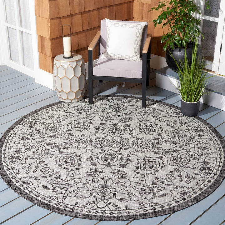 SAFAVIEH Outdoor CY8968-37612 Courtyard Grey / Black Rug Image 2