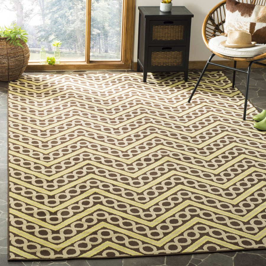 SAFAVIEH Outdoor HAM513AB Hampton Collection Brown / Ivory Rug Image 1