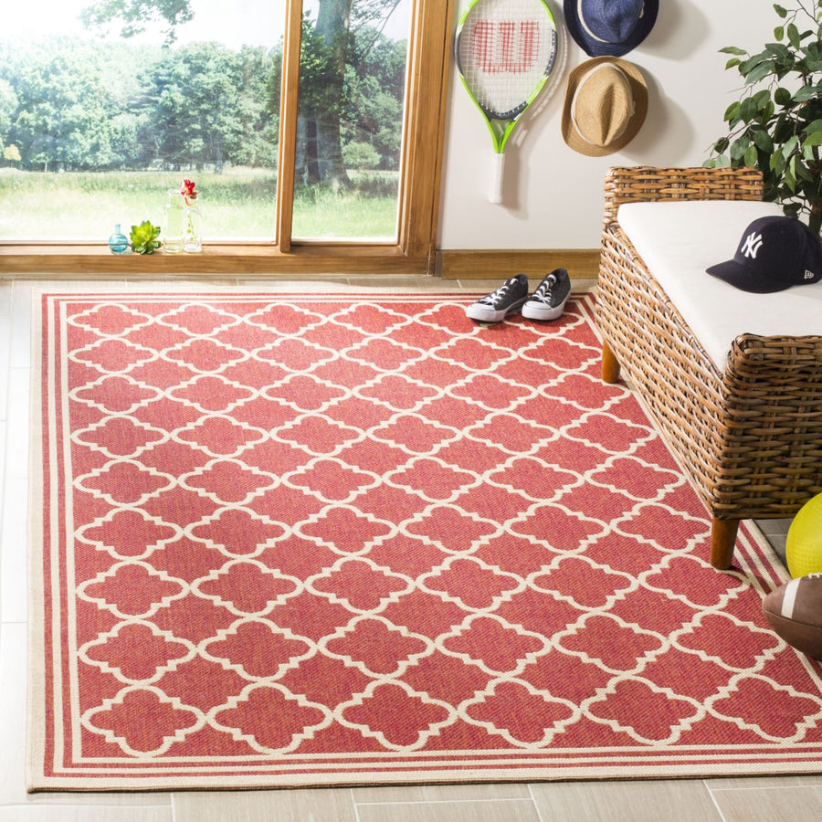 SAFAVIEH Outdoor LND121Q Linden Collection Red / Creme Rug Image 1