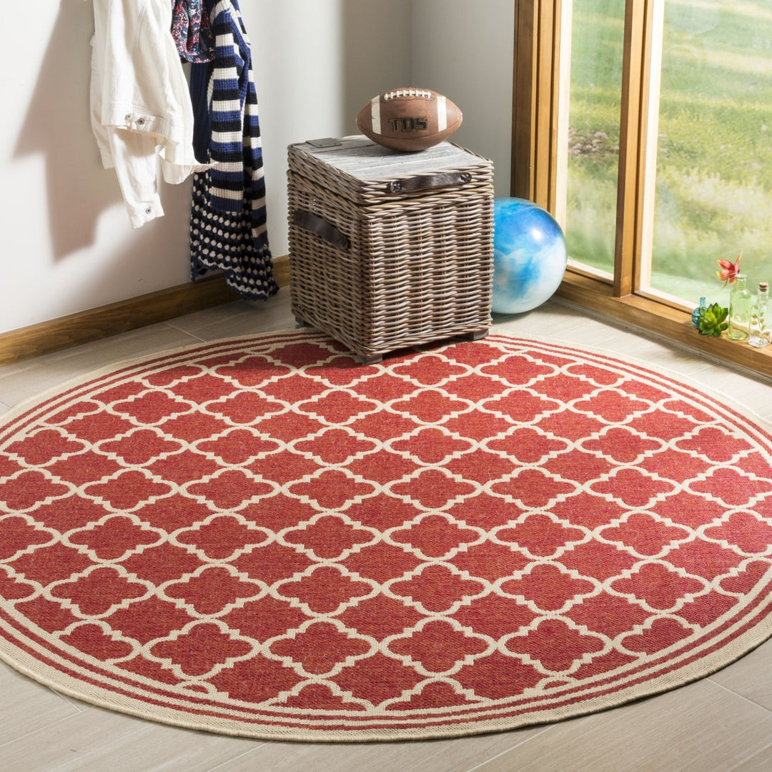 SAFAVIEH Outdoor LND121Q Linden Collection Red / Creme Rug Image 2