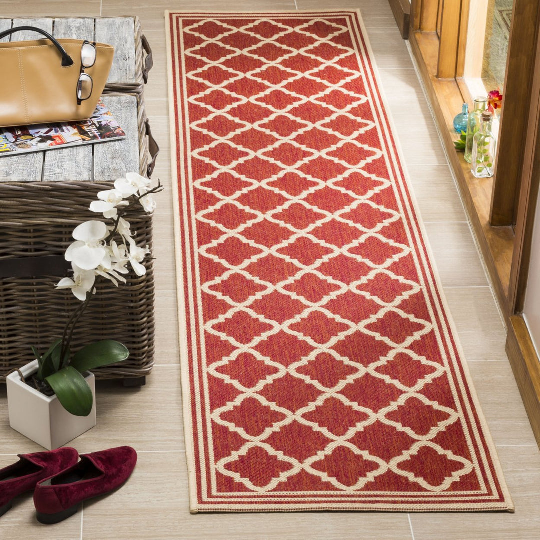 SAFAVIEH Outdoor LND121Q Linden Collection Red / Creme Rug Image 3