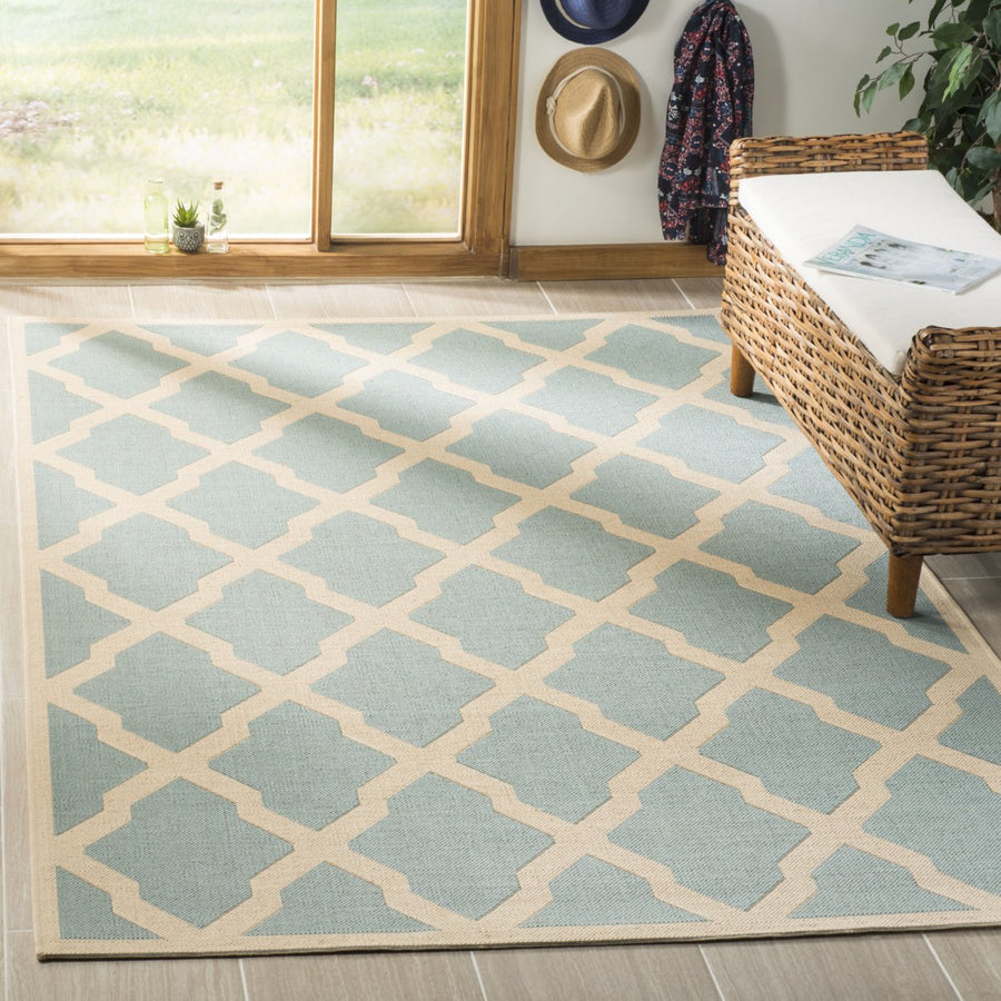 SAFAVIEH Outdoor LND122K Linden Collection Aqua / Cream Rug Image 1