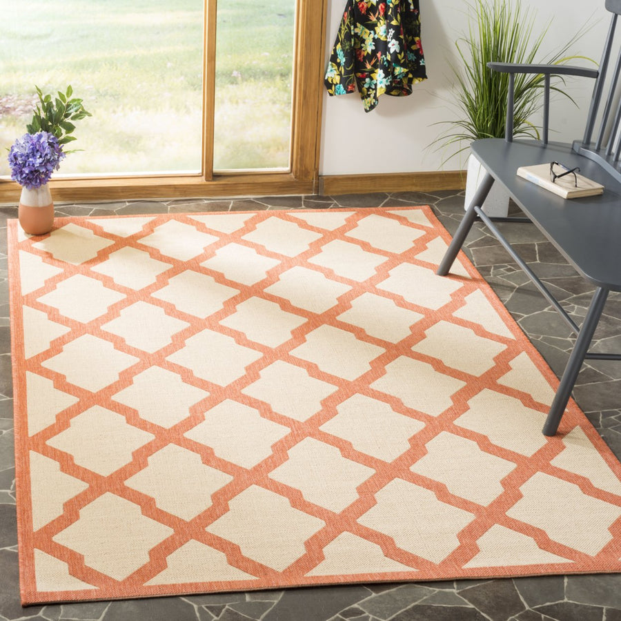 SAFAVIEH Outdoor LND122R Linden Collection Cream / Rust Rug Image 1