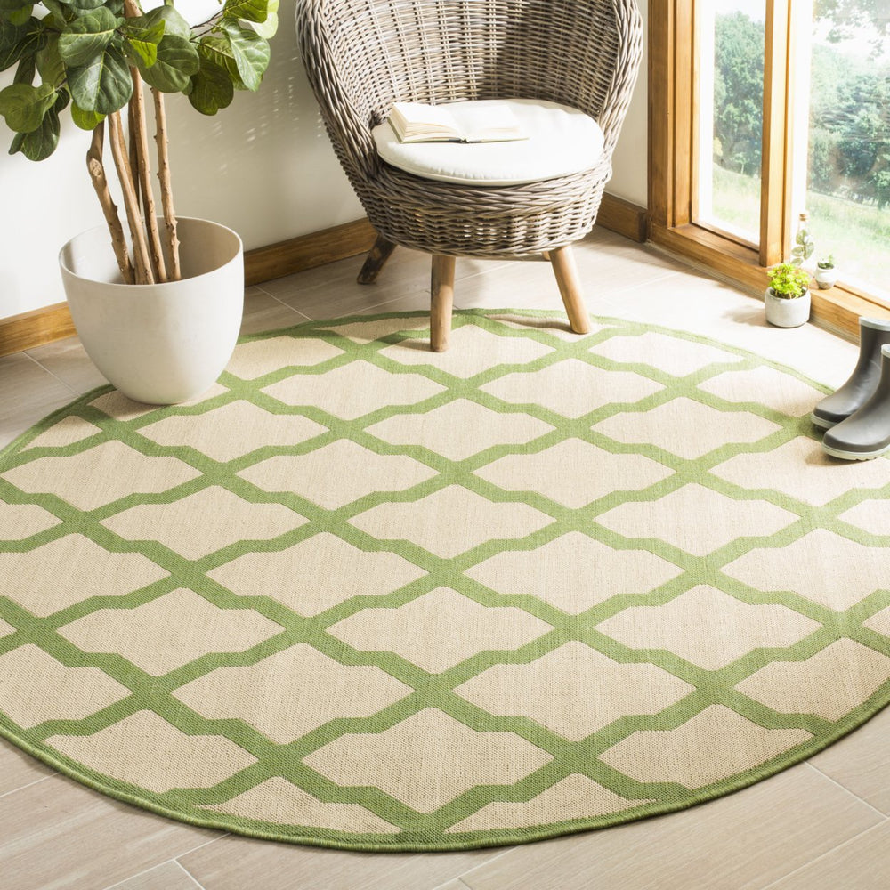 SAFAVIEH Outdoor LND122V Linden Collection Cream / Olive Rug Image 2