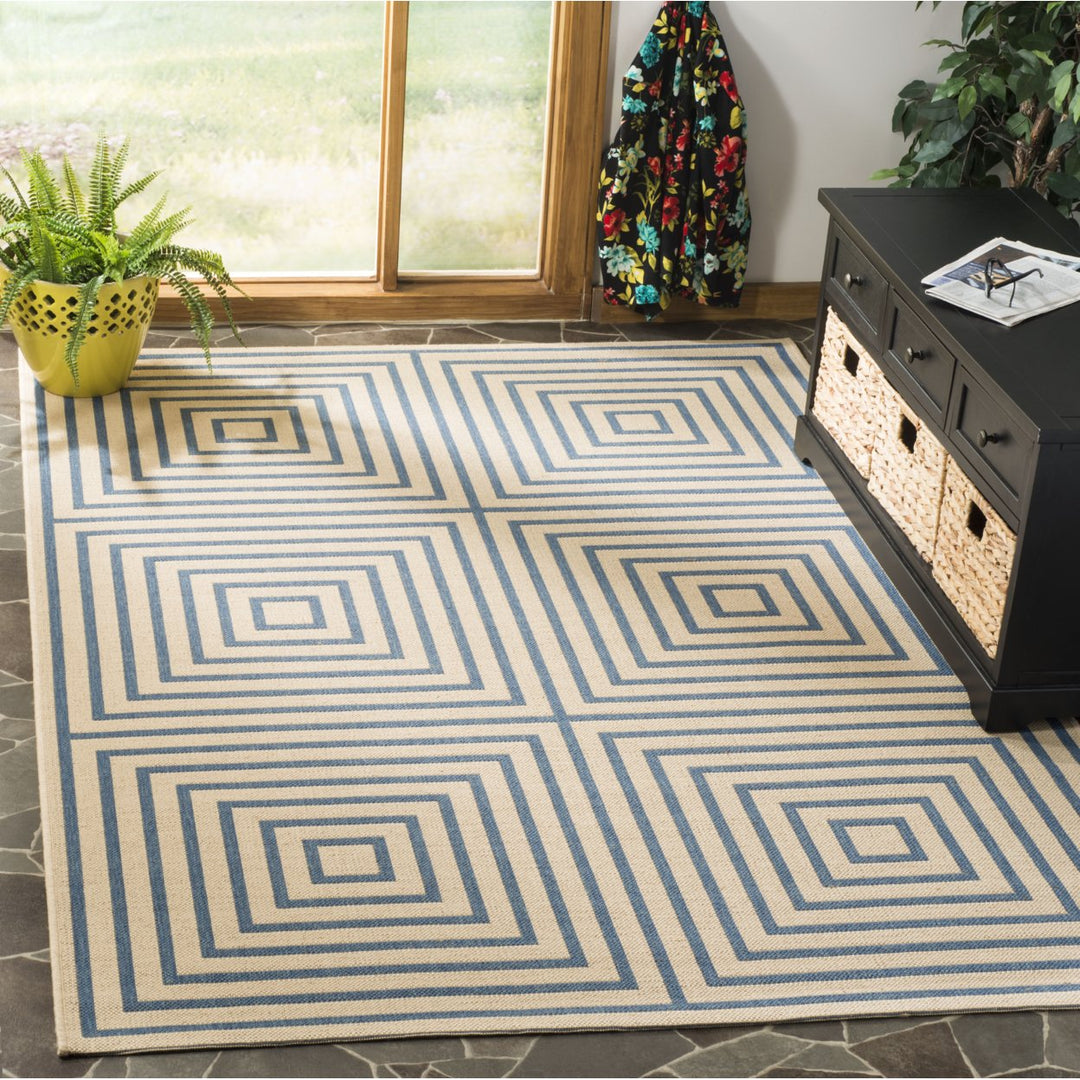 SAFAVIEH Outdoor LND123N Linden Collection Cream / Blue Rug Image 1