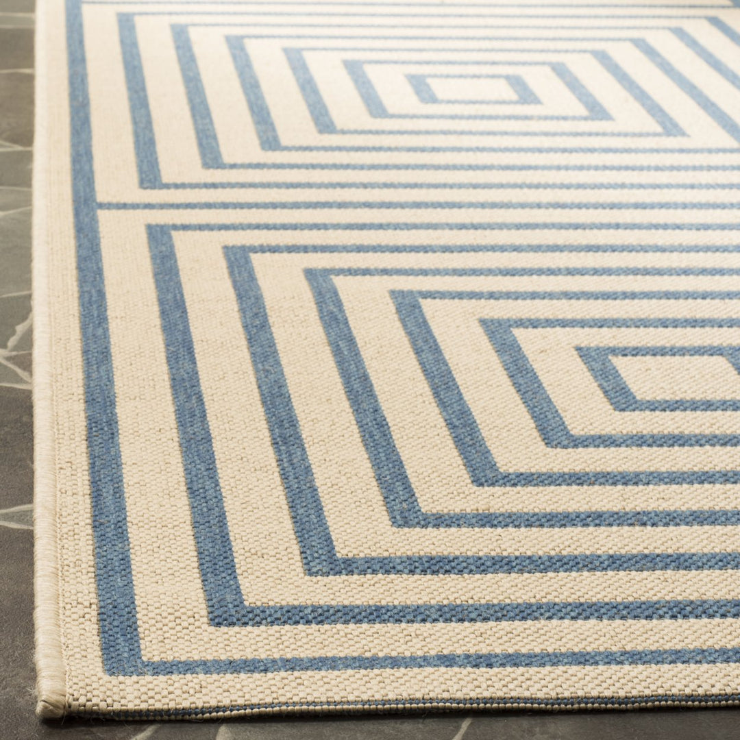 SAFAVIEH Outdoor LND123N Linden Collection Cream / Blue Rug Image 8