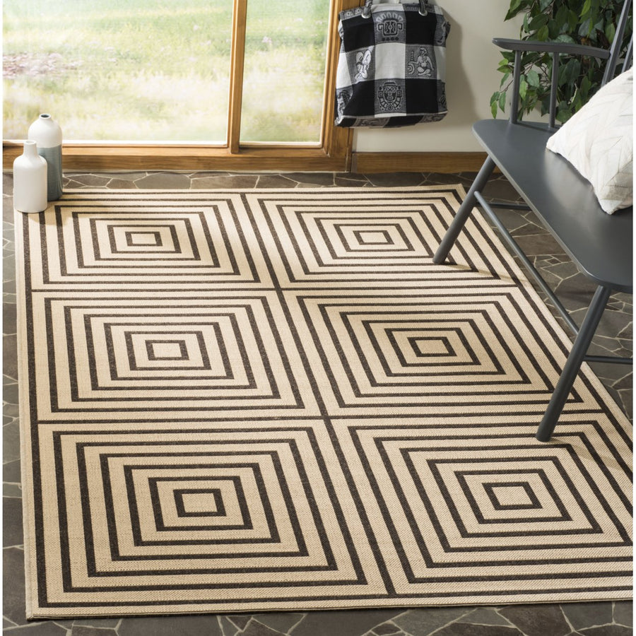 SAFAVIEH Outdoor LND123U Linden Collection Creme / Brown Rug Image 1