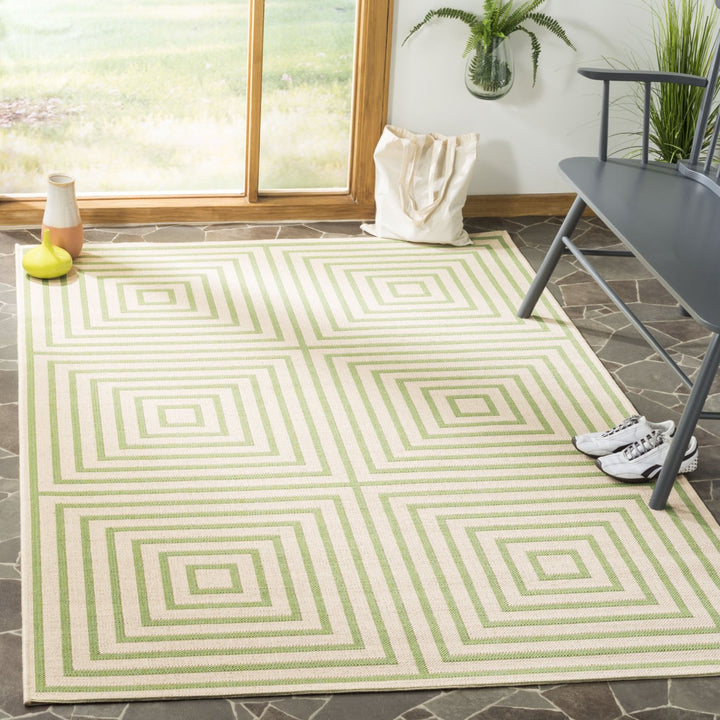 SAFAVIEH Outdoor LND123V Linden Collection Cream / Olive Rug Image 1