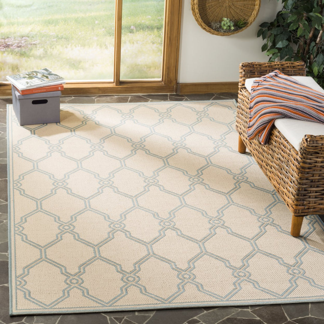 SAFAVIEH Outdoor LND124L Linden Collection Cream / Aqua Rug Image 1