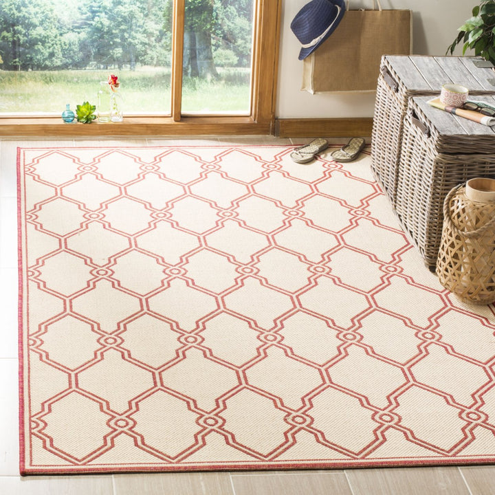 SAFAVIEH Outdoor LND124Q Linden Collection Red / Creme Rug Image 1