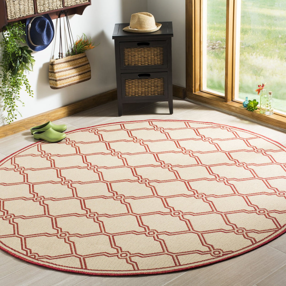 SAFAVIEH Outdoor LND124Q Linden Collection Red / Creme Rug Image 2