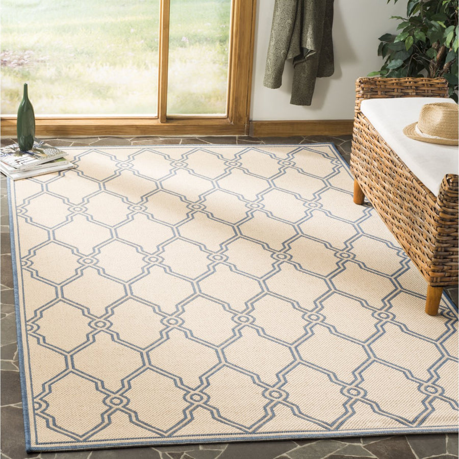 SAFAVIEH Outdoor LND124N Linden Collection Cream / Blue Rug Image 1