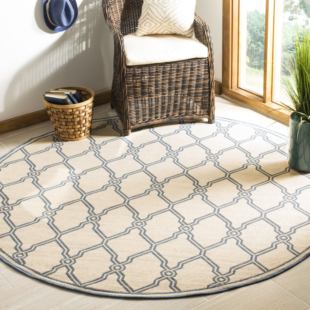 SAFAVIEH Outdoor LND124N Linden Collection Cream / Blue Rug Image 2