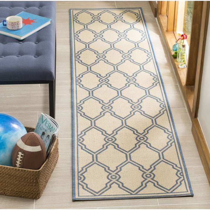 SAFAVIEH Outdoor LND124N Linden Collection Cream / Blue Rug Image 3