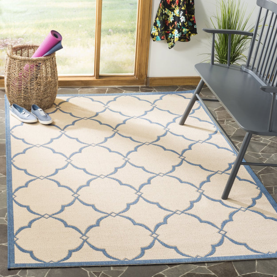 SAFAVIEH Outdoor LND125N Linden Collection Cream / Blue Rug Image 1