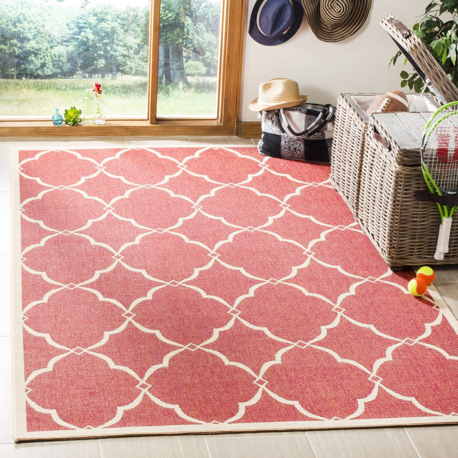 SAFAVIEH Outdoor LND125Q Linden Collection Red / Creme Rug Image 1