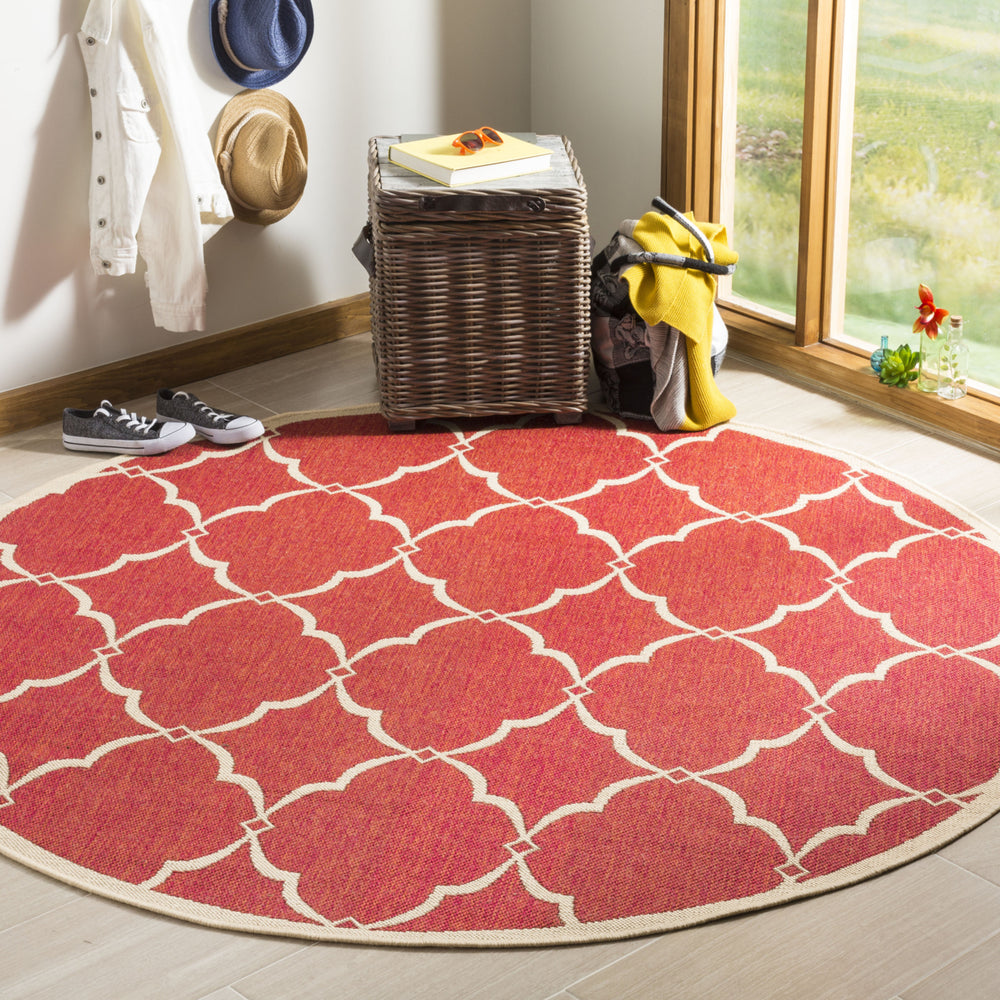 SAFAVIEH Outdoor LND125Q Linden Collection Red / Creme Rug Image 2