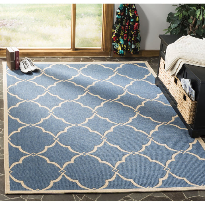 SAFAVIEH Outdoor LND125M Linden Collection Blue / Creme Rug Image 1