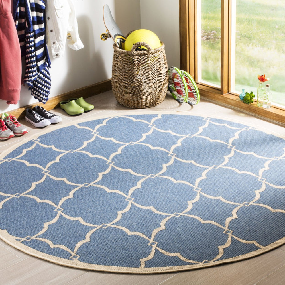 SAFAVIEH Outdoor LND125M Linden Collection Blue / Creme Rug Image 2