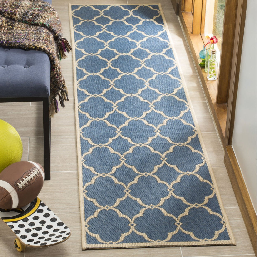 SAFAVIEH Outdoor LND125M Linden Collection Blue / Creme Rug Image 3