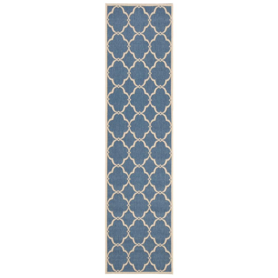 SAFAVIEH Outdoor LND125M Linden Collection Blue / Creme Rug Image 6