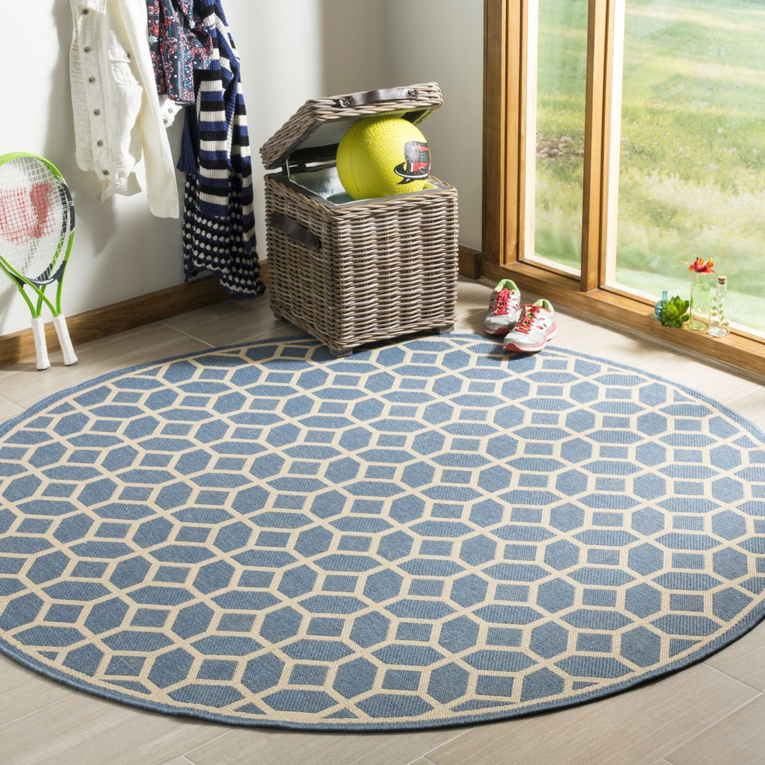 SAFAVIEH Outdoor LND127M Linden Collection Blue / Creme Rug Image 2