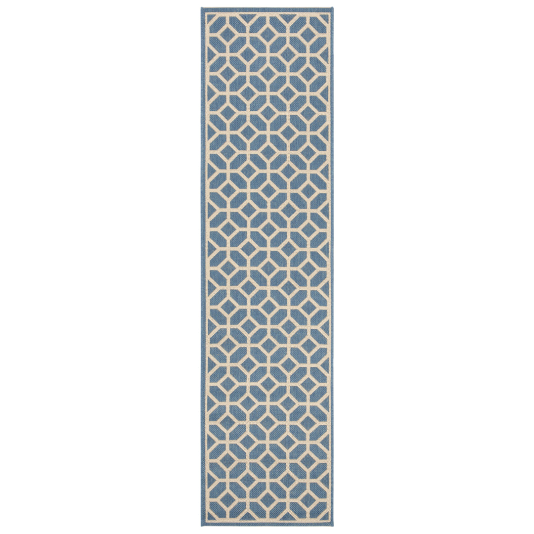 SAFAVIEH Outdoor LND127M Linden Collection Blue / Creme Rug Image 6