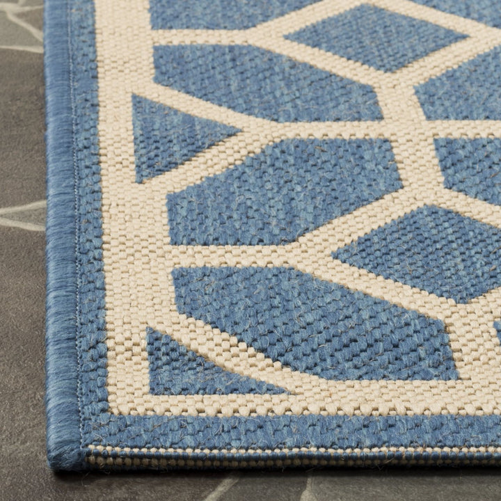 SAFAVIEH Outdoor LND127M Linden Collection Blue / Creme Rug Image 8