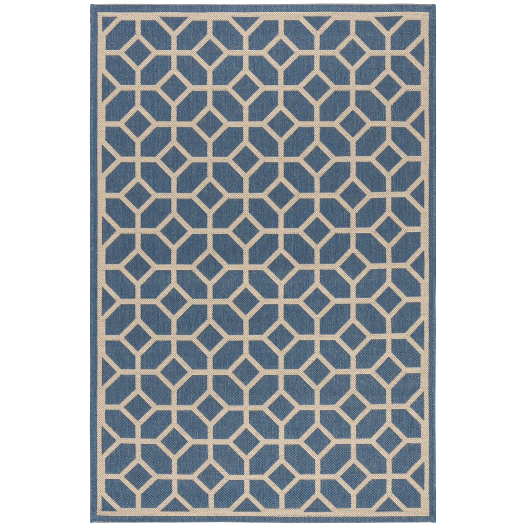 SAFAVIEH Outdoor LND127M Linden Collection Blue / Creme Rug Image 10