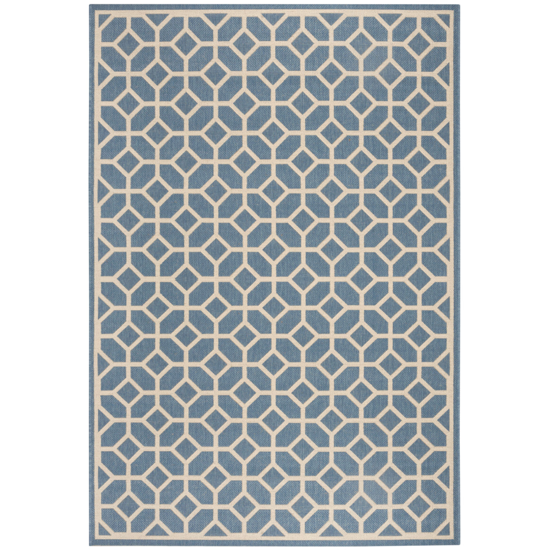 SAFAVIEH Outdoor LND127M Linden Collection Blue / Creme Rug Image 11