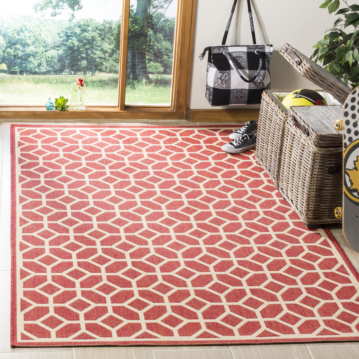 SAFAVIEH Outdoor LND127Q Linden Collection Red / Creme Rug Image 1