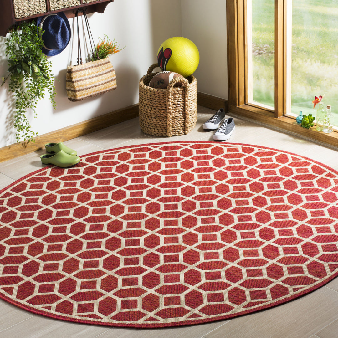 SAFAVIEH Outdoor LND127Q Linden Collection Red / Creme Rug Image 2