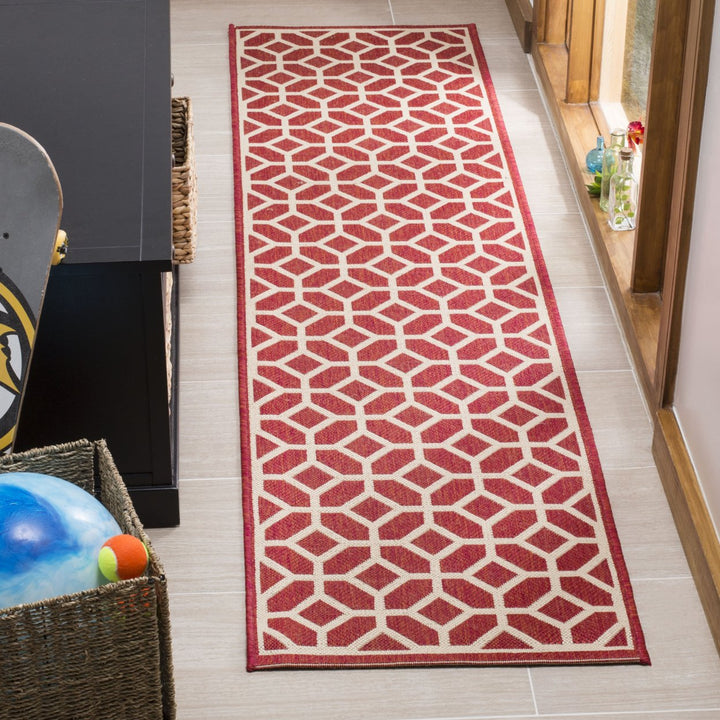 SAFAVIEH Outdoor LND127Q Linden Collection Red / Creme Rug Image 3