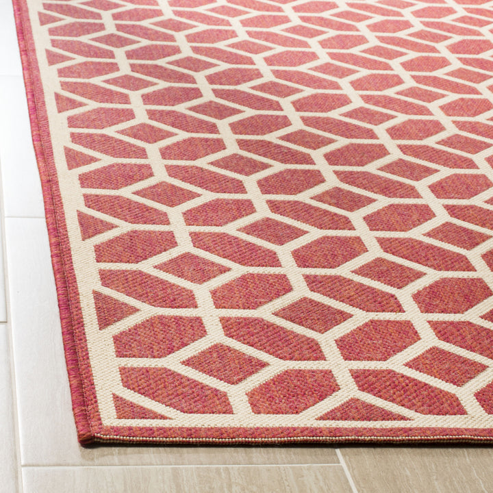 SAFAVIEH Outdoor LND127Q Linden Collection Red / Creme Rug Image 8