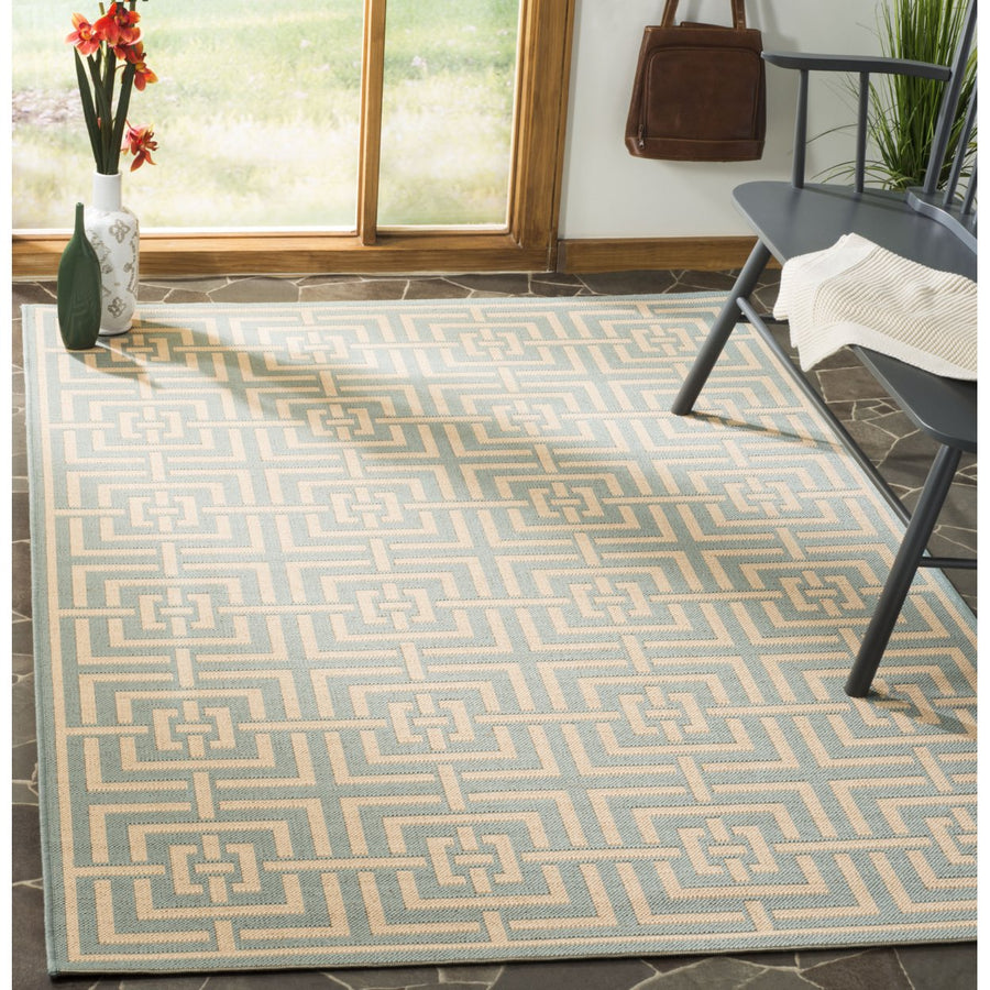 SAFAVIEH Outdoor LND128K Linden Collection Aqua / Cream Rug Image 1