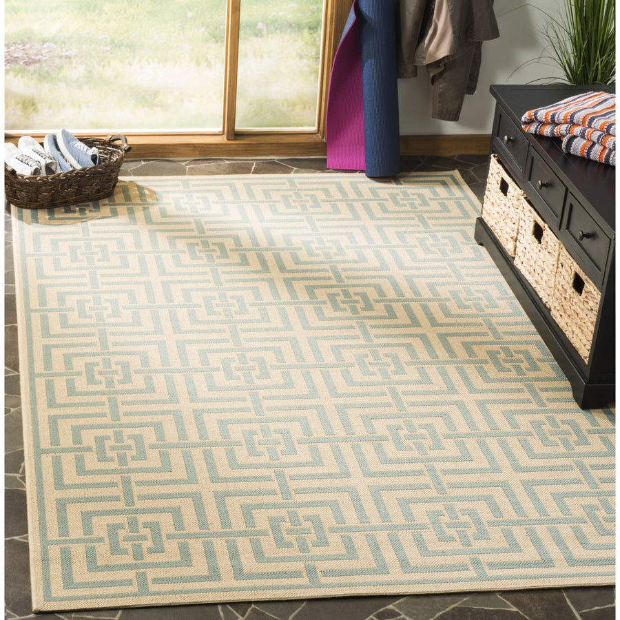 SAFAVIEH Outdoor LND128L Linden Collection Cream / Aqua Rug Image 1