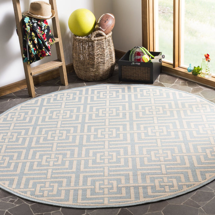 SAFAVIEH Outdoor LND128K Linden Collection Aqua / Cream Rug Image 2