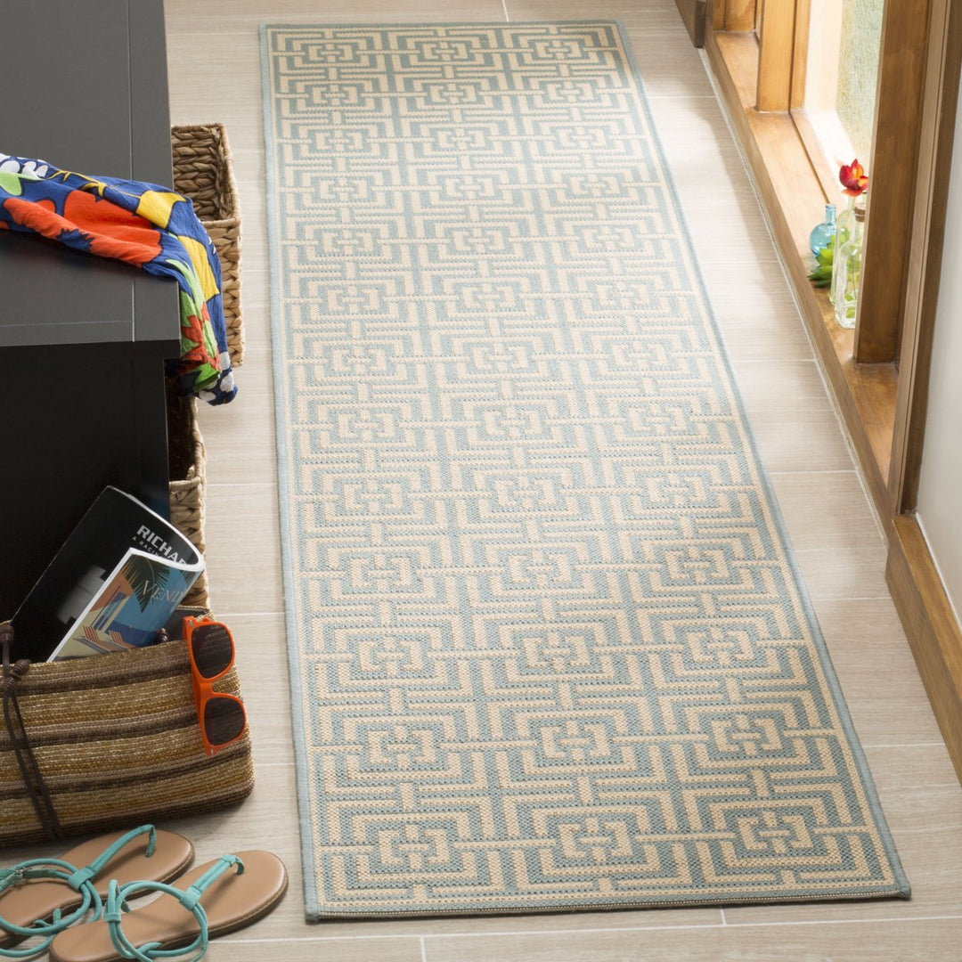 SAFAVIEH Outdoor LND128K Linden Collection Aqua / Cream Rug Image 3