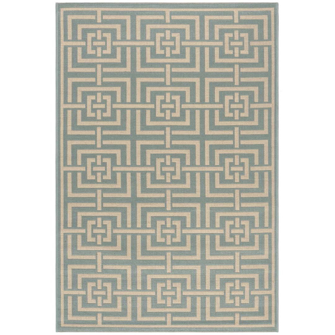 SAFAVIEH Outdoor LND128K Linden Collection Aqua / Cream Rug Image 1