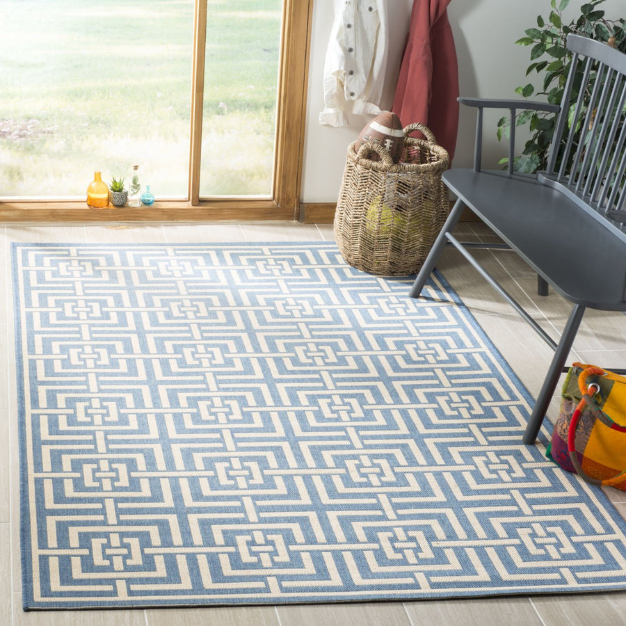 SAFAVIEH Outdoor LND128M Linden Collection Blue / Creme Rug Image 1