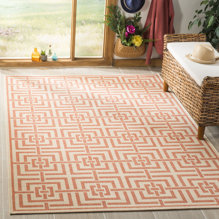 SAFAVIEH Outdoor LND128R Linden Collection Cream / Rust Rug Image 1