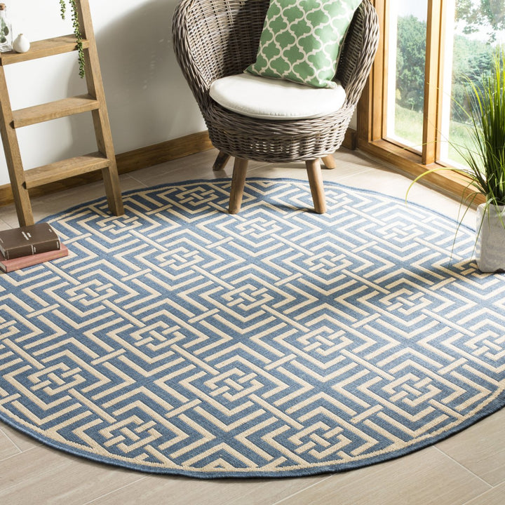 SAFAVIEH Outdoor LND128M Linden Collection Blue / Creme Rug Image 2