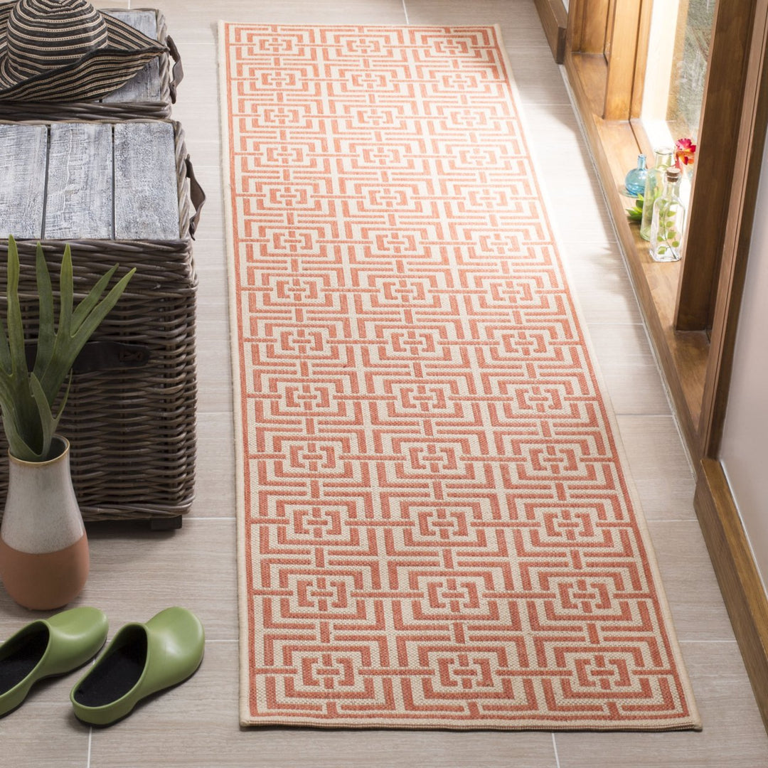 SAFAVIEH Outdoor LND128R Linden Collection Cream / Rust Rug Image 3