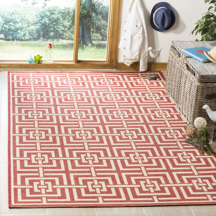 SAFAVIEH Outdoor LND128Q Linden Collection Red / Creme Rug Image 1