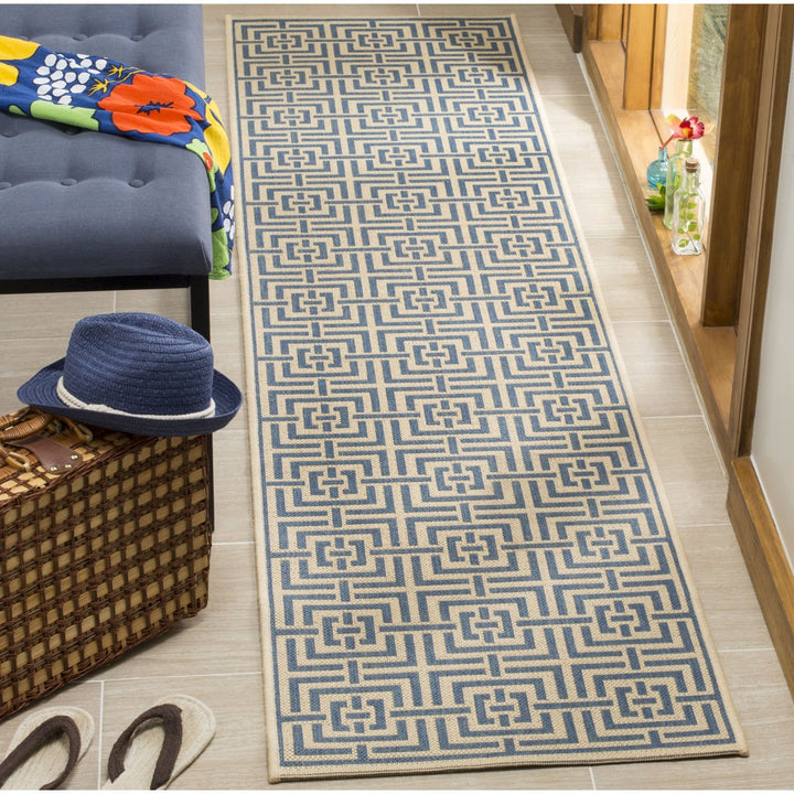 SAFAVIEH Outdoor LND128N Linden Collection Cream / Blue Rug Image 3