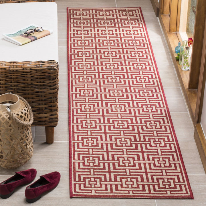 SAFAVIEH Outdoor LND128Q Linden Collection Red / Creme Rug Image 3