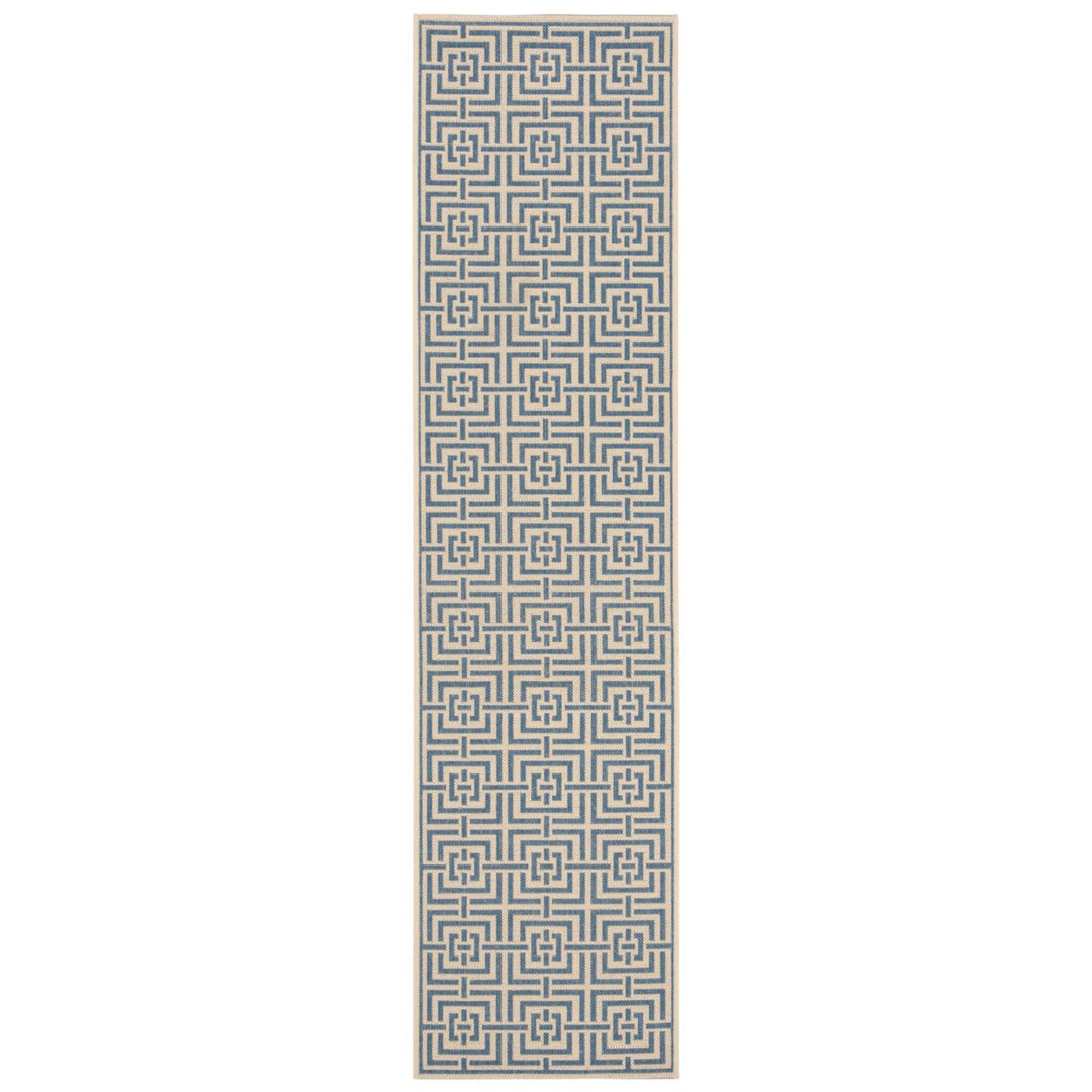 SAFAVIEH Outdoor LND128N Linden Collection Cream / Blue Rug Image 6