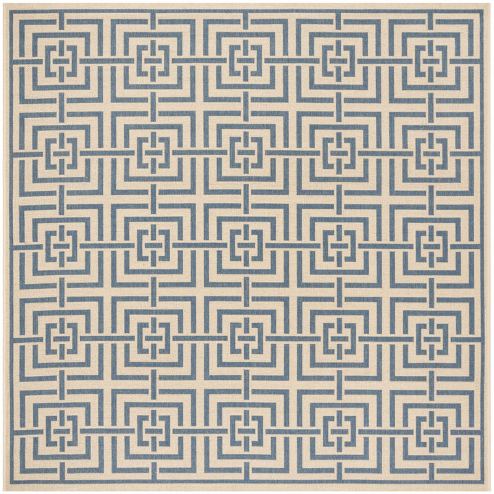 SAFAVIEH Outdoor LND128N Linden Collection Cream / Blue Rug Image 1